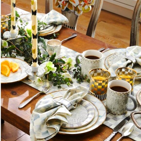 Brand New Mackenzie-Childs Sterling Check Butterfly Candle Holders Set of 2 - Picture 3 of 12